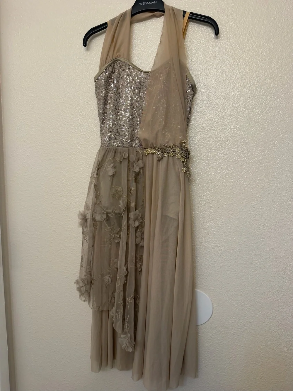 Weissman Dance Costume tan beige sequin mesh lyrical  Fall Into Me 16226 SA adul